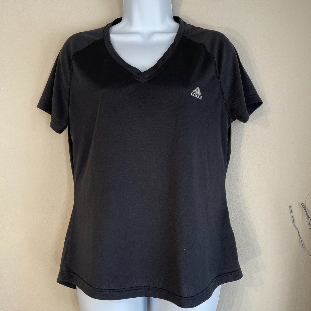 Adidas Climalite V Neck Tee Black Athletic Top Womens L